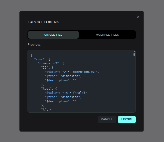 Tokens export with single file