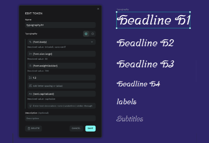 Typography composite token